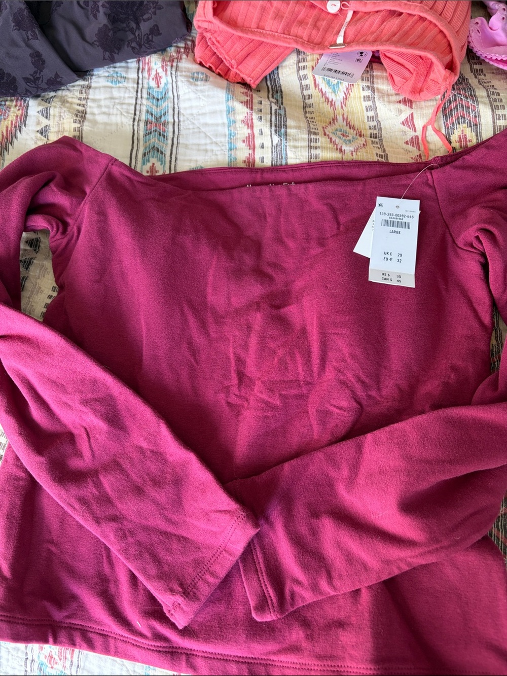 Abercrombie & Fitch Off-Shoulder Sweater in Deep Raspberry